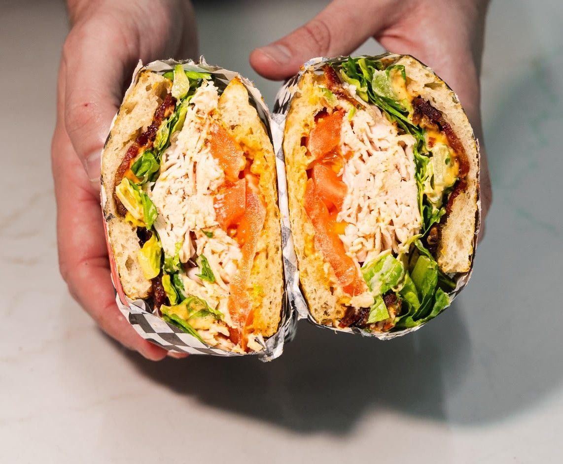 Turkey BLT cut in half